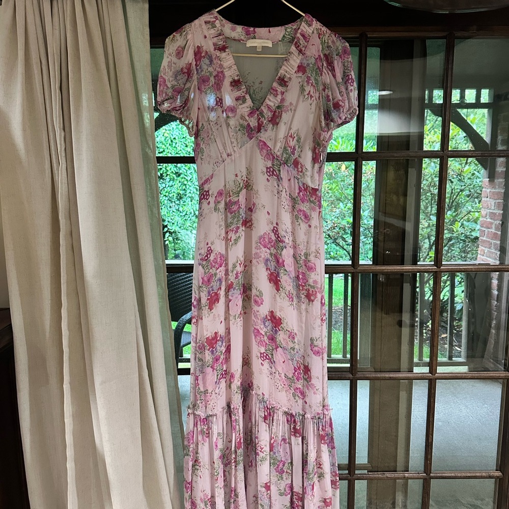 LoveShackFancy Shontelle Pink Tiered Ruffled Maxi Dress Barbie Garden Cottage 2 - Picture 2 of 7